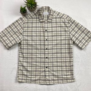 Topman Oversized Plaid Short Sleeve Button Up Camp Shirt